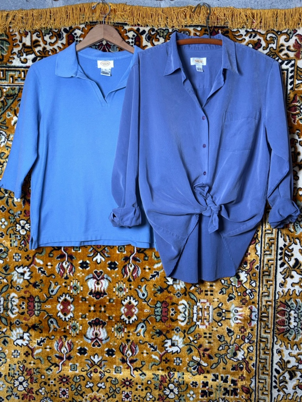 90 Vintage Talbots Periwinkle Polo & Dusty Blue Button Up Shirt Bundle L/XL